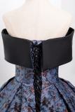 Dark Blue Off Shoulder Fluffy Princess Prom Dress