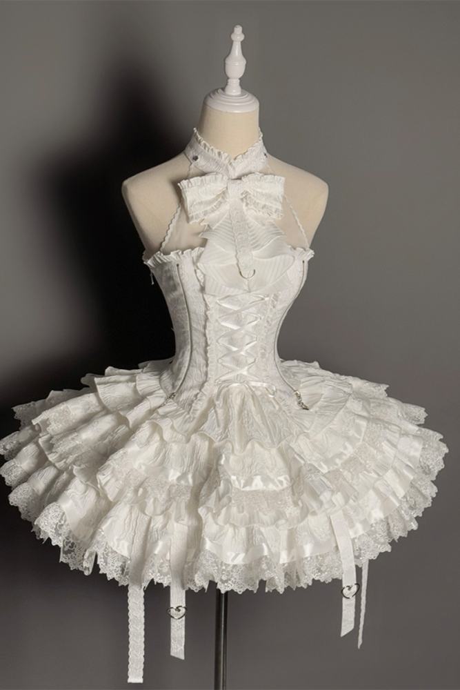 Rabbit and Cat Theme Halter Neck Top, Tiered Skirt and Trousers