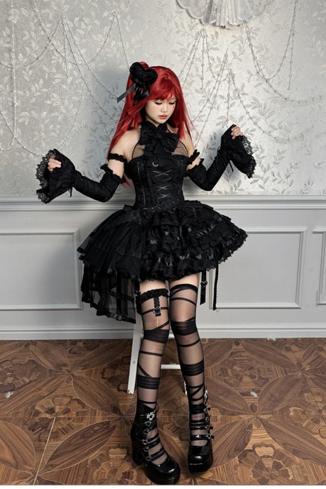 Rabbit and Cat Theme Halter Neck Top, Tiered Skirt and Trousers