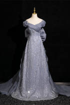 Lines Bow Fluffy Princess Prom Dress