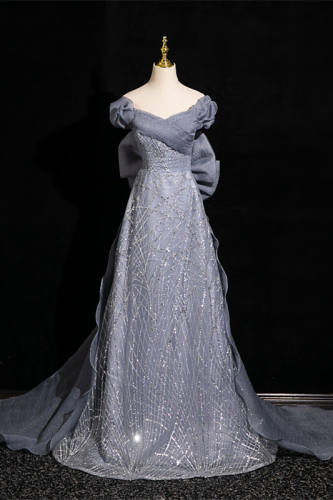 Lines Bow Fluffy Princess Prom Dress