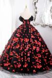 Sequins Flowers Fluffy Princess Prom Dress