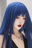 Hime Cut Long Straight Wig and Double Ponytails Claw Clips
