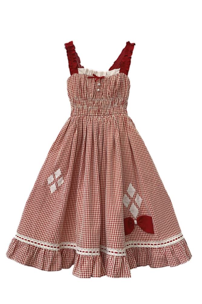Picnic Red Plaid Jumper Dress + Shirt + Apron