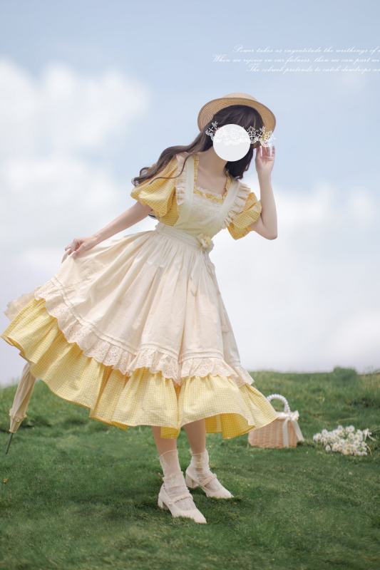 Retro French Lolita Dress + Overdress + Chest Pin