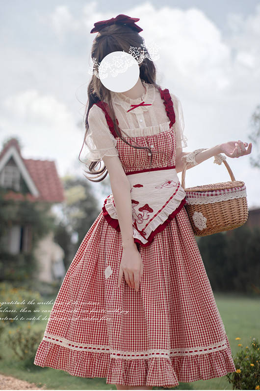 Picnic Red Plaid Jumper Dress + Shirt + Apron