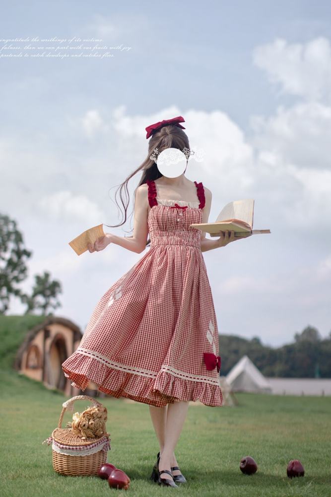 Picnic Red Plaid Jumper Dress + Shirt + Apron
