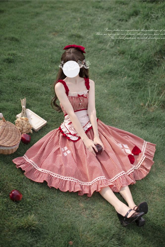 Picnic Red Plaid Jumper Dress + Shirt + Apron