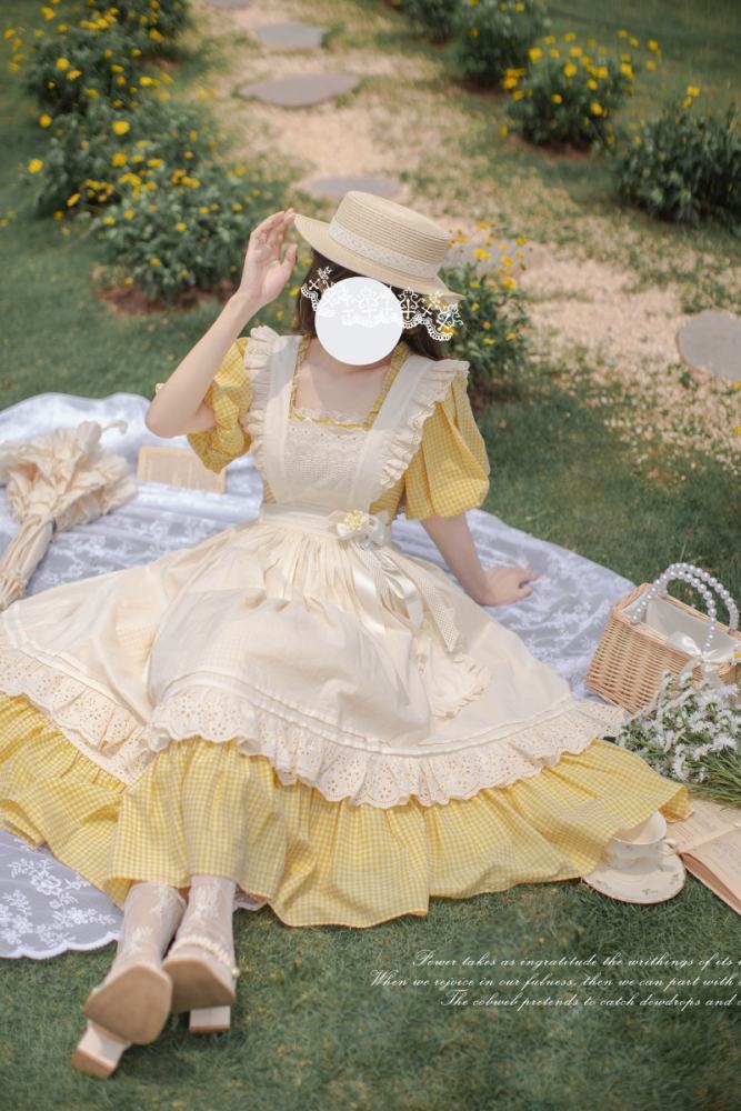 Retro French Lolita Dress + Overdress + Chest Pin