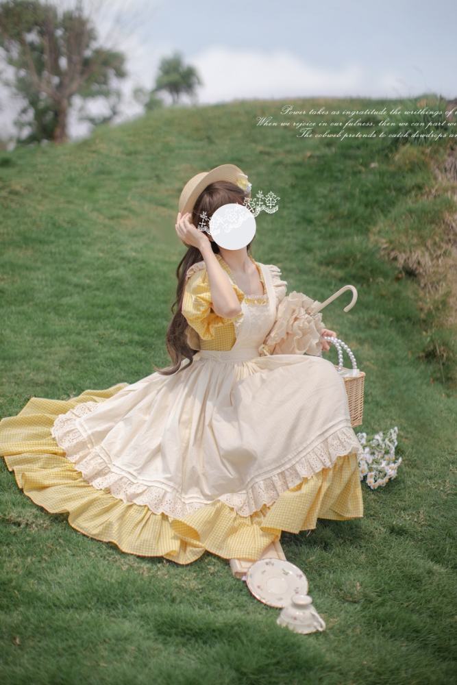 Retro French Lolita Dress + Overdress + Chest Pin