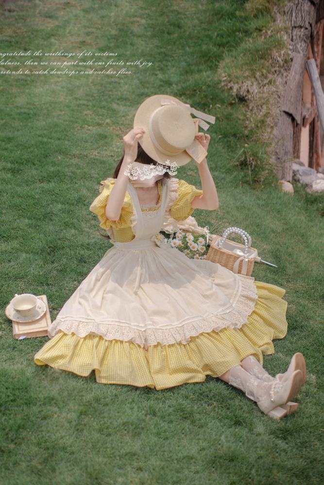Retro French Lolita Dress + Overdress + Chest Pin