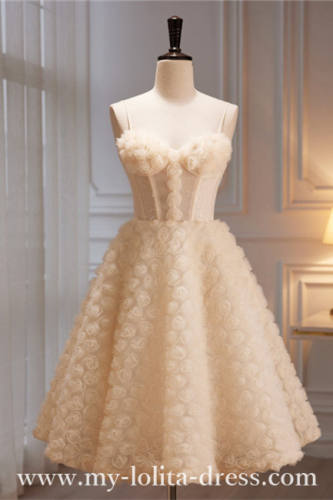 Champagne Flowers Short Princess Prom Dress