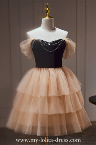 Orange Pink Short Tiered Fluffy Princess Prom Dress