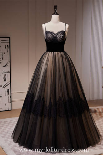 Black Lace Long Princess Prom Dress