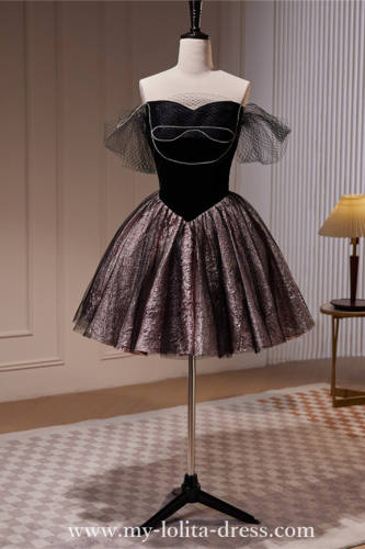 Short Black Slim Fluffy Princess Prom Dress