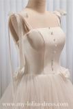 White Tie-up Long Fluffy Princess Prom Dress