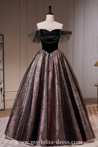 Long Black Slim Fluffy Princess Prom Dress