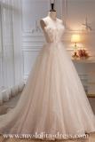 Beige Long Slim Fluffy Princess Prom Dress