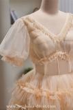 Champagne Short Fluffy Princess Prom Dress