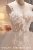 Beige Long Slim Fluffy Princess Prom Dress