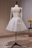 White Tie-up Short Slim Fluffy Princess Formal Dress