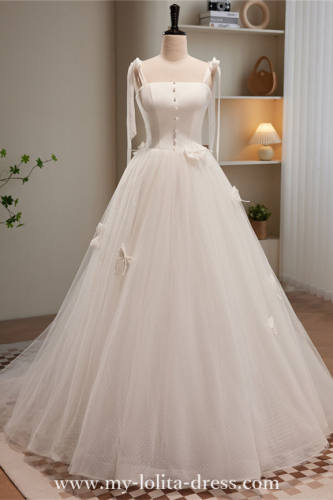 White Tie-up Long Fluffy Princess Prom Dress