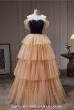 Orange Pink Tiered Fluffy Princess Prom Dress