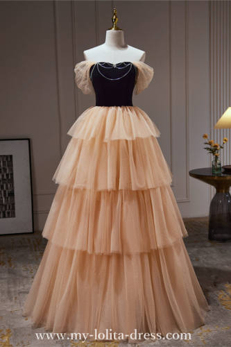 Orange Pink Tiered Fluffy Princess Prom Dress