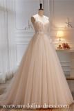 Beige Long Fluffy Princess Prom Dress