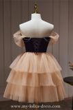 Orange Pink Short Tiered Fluffy Princess Prom Dress