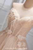 Beige Long Fluffy Princess Prom Dress