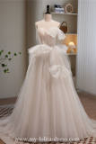 White Bow Long Fluffy Princess Prom Dress