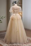 Champagne Long Fluffy Princess Prom Dress