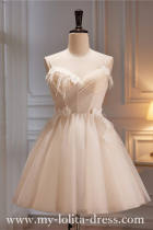 Beige Flowers Short Princess Prom Dress