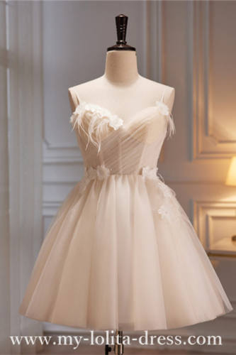 Beige Flowers Short Princess Prom Dress
