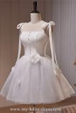 White Tie-up Short Slim Fluffy Princess Formal Dress