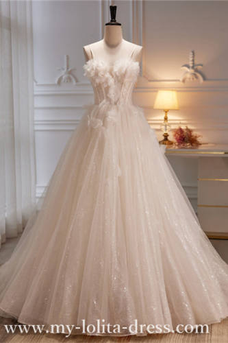 Beige Long Slim Fluffy Princess Prom Dress