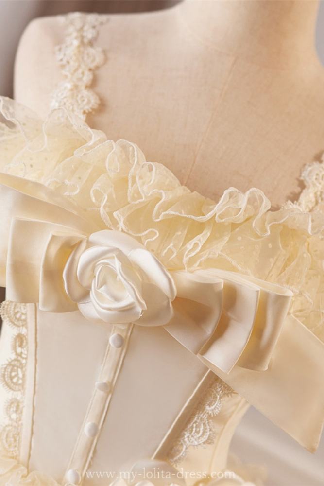 Champagne Tiered Roses Princess Prom Dress