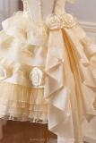 Champagne Tiered Roses Princess Prom Dress