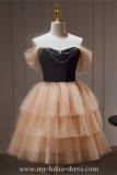 Orange Pink Short Tiered Fluffy Princess Prom Dress