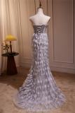 Hand-Made Grey Feathers Slim Princess Prom Dress