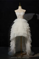 White Tailing Fluffy Princess Prom Dress