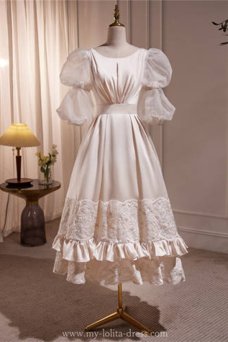 Champagne Retro Elegant Puff Princess Prom Dress