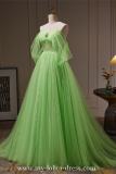 Light Green Off Shoulder Fluffy Princess Prom Dress