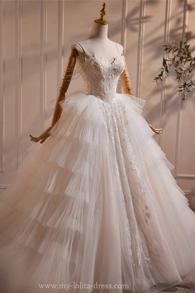 Hand-Made Sequins Tiered Fluffy Princess Prom Dress