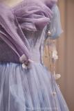 Blue Purple Flowers Butterflies Fluffy Princess Prom Dress