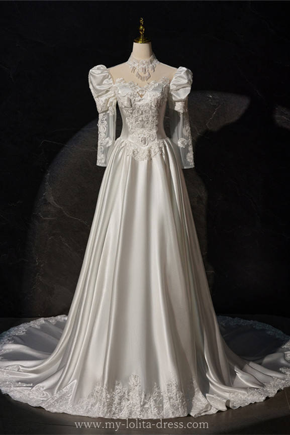 White Retro Printed Tailing Princess Prom Dress