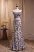 Hand-Made Grey Feathers Slim Princess Prom Dress