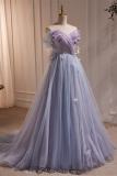 Blue Purple Flowers Butterflies Fluffy Princess Prom Dress