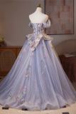 Purple Flowers Slim Fluffy Princess Prom Dress